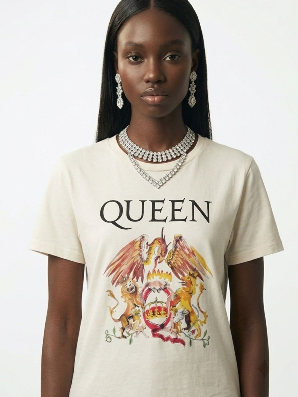 UNBRANDED | QUEEN Graphic Band Tee Short Sleeve Cream Women’s Size Medium
